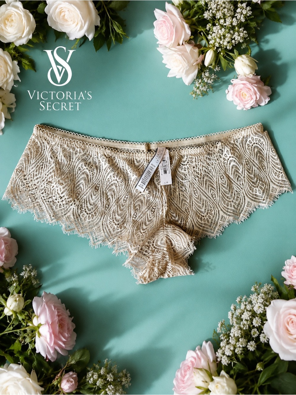 NWT 🌸Victoria’s Secret🔥 Peacock Lace Cheeky Panties 🔥 NEW,  Size L - Very Sexy